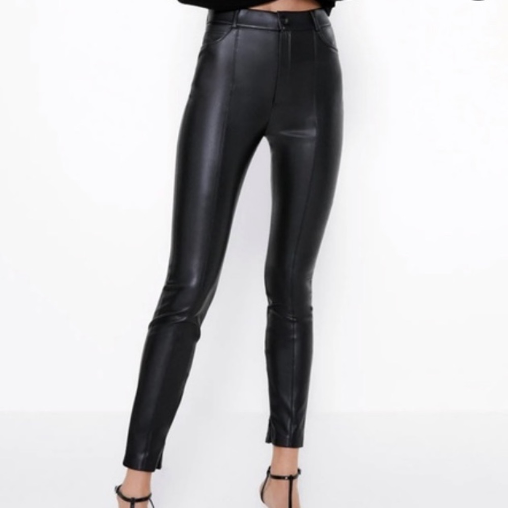 Zara NWT high rise leather trousers